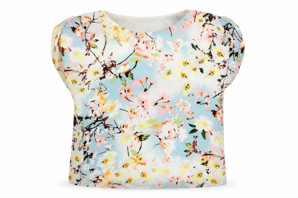 Front view of Warehouse women’s multicoloured polyester basic blouse, size UK 12, round neck - floral print