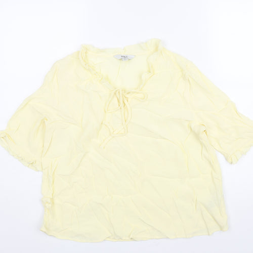 Marks and Spencer Womens Yellow Viscose Basic Blouse Size 12 V-Neck - Frill
