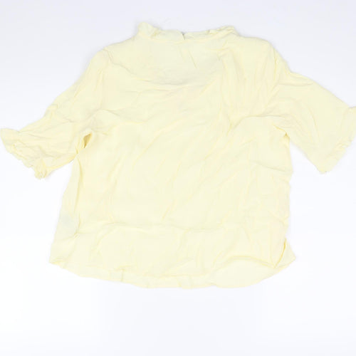 Marks and Spencer Womens Yellow Viscose Basic Blouse Size 12 V-Neck - Frill