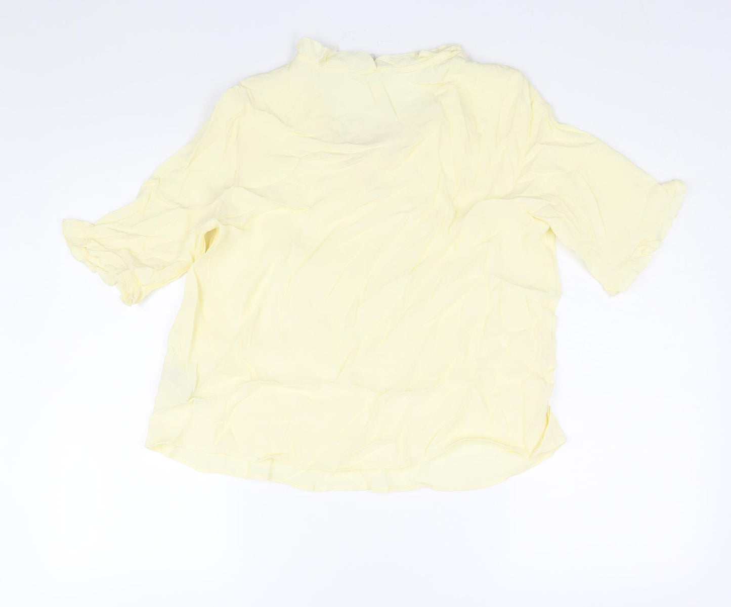 Marks and Spencer Womens Yellow Viscose Basic Blouse Size 12 V-Neck - Frill
