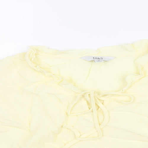 Marks and Spencer Womens Yellow Viscose Basic Blouse Size 12 V-Neck - Frill