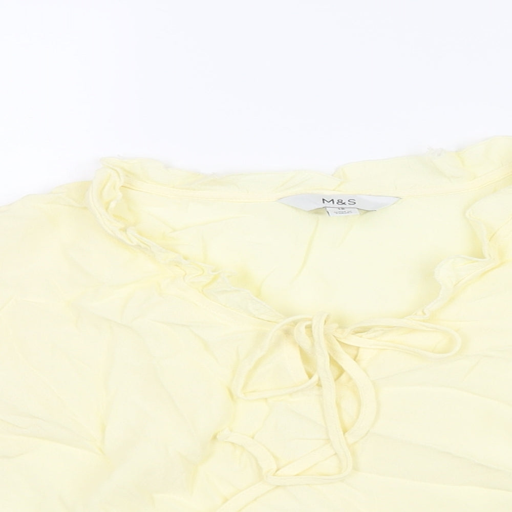 Marks and Spencer Womens Yellow Viscose Basic Blouse Size 12 V-Neck - Frill