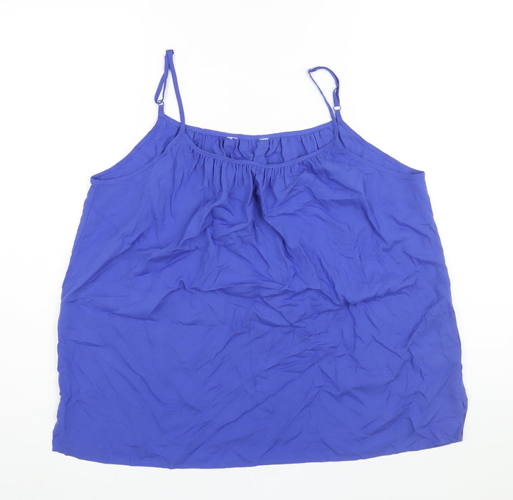 Marks and Spencer Womens Blue Viscose Basic Blouse Size 14 Scoop Neck