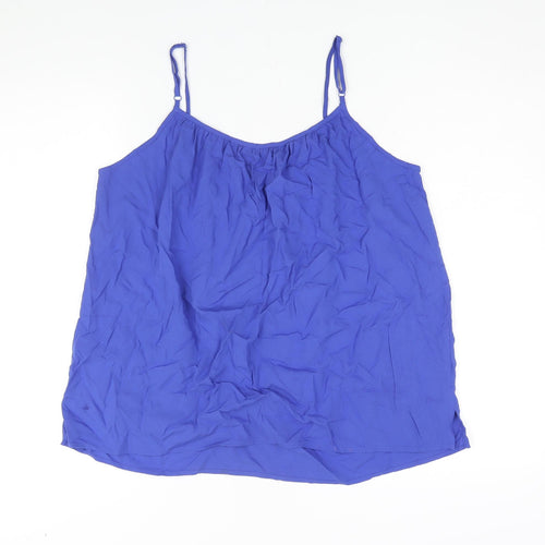 Marks and Spencer Womens Blue Viscose Basic Blouse Size 14 Scoop Neck