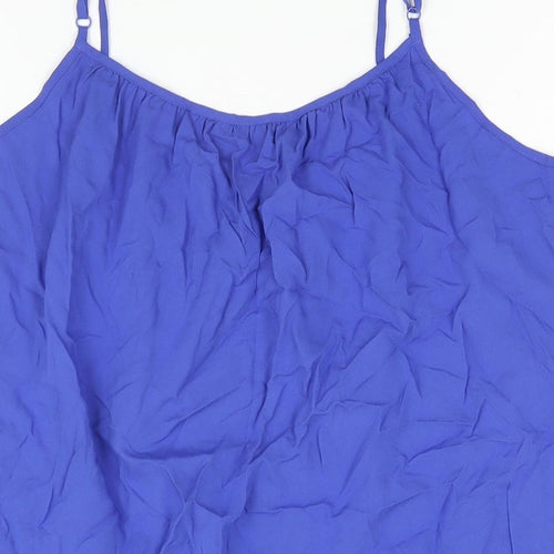 Marks and Spencer Womens Blue Viscose Basic Blouse Size 14 Scoop Neck