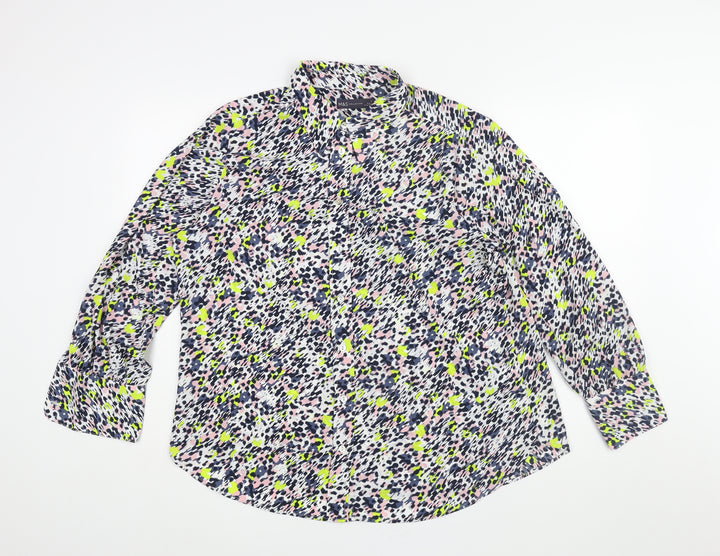 Marks and Spencer Womens Multicoloured Geometric Polyester Basic Button-Up Size 16 Collared