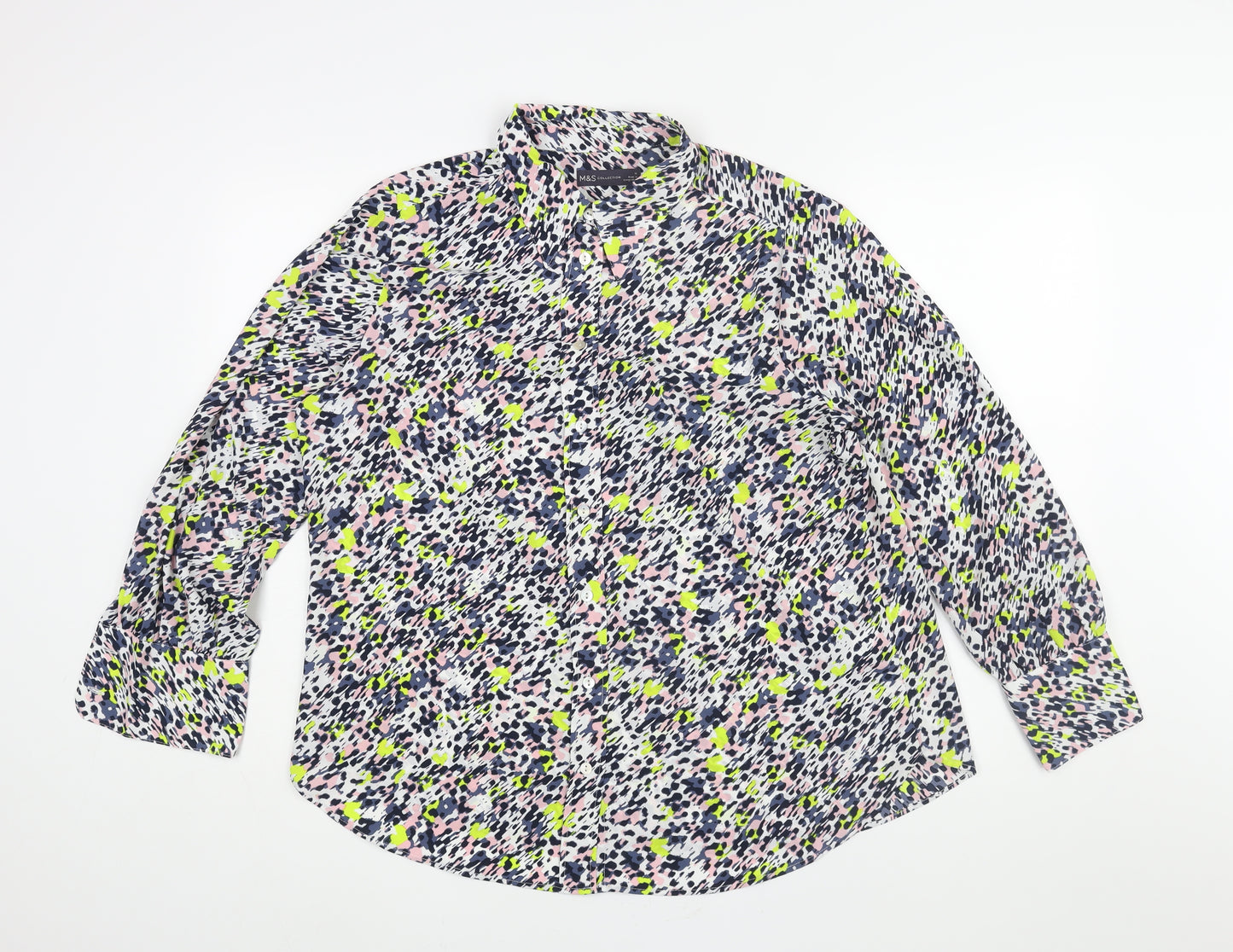 Marks and Spencer Womens Multicoloured Geometric Polyester Basic Button-Up Size 16 Collared
