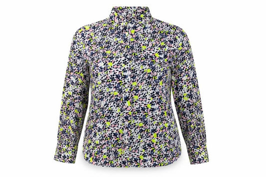 Front view of Marks & Spencer women’s multicoloured geometric polyester basic button-up, size UK 16, collared