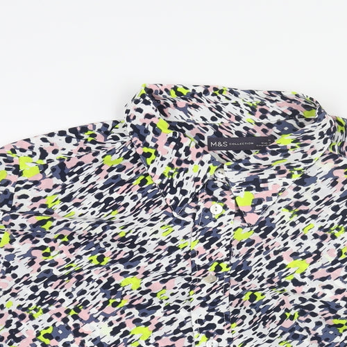 Marks and Spencer Womens Multicoloured Geometric Polyester Basic Button-Up Size 16 Collared