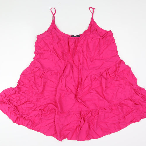 Marks and Spencer Womens Pink Viscose A-Line Size 16 Scoop Neck Pullover - Smocked