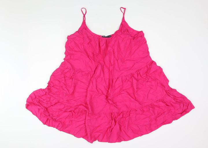 Marks and Spencer Womens Pink Viscose A-Line Size 16 Scoop Neck Pullover - Smocked