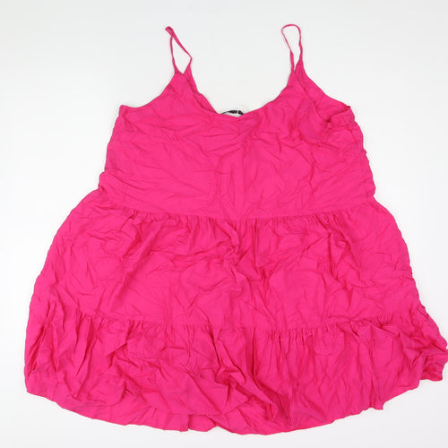 Marks and Spencer Womens Pink Viscose A-Line Size 16 Scoop Neck Pullover - Smocked