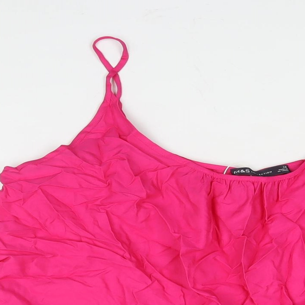 Marks and Spencer Womens Pink Viscose A-Line Size 16 Scoop Neck Pullover - Smocked