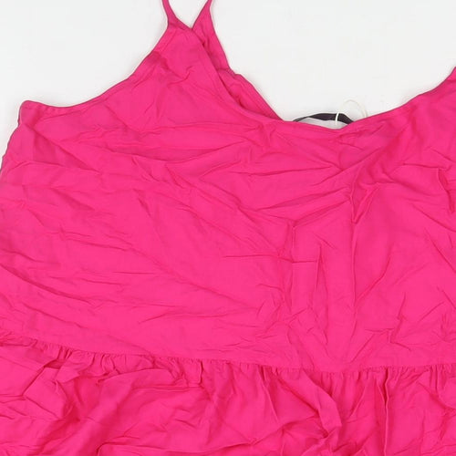 Marks and Spencer Womens Pink Viscose A-Line Size 16 Scoop Neck Pullover - Smocked