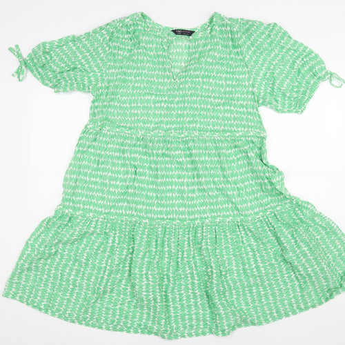 Marks and Spencer Womens Green Geometric Cotton Shift Size 12 V-Neck Pullover