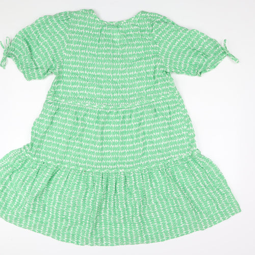 Marks and Spencer Womens Green Geometric Cotton Shift Size 12 V-Neck Pullover