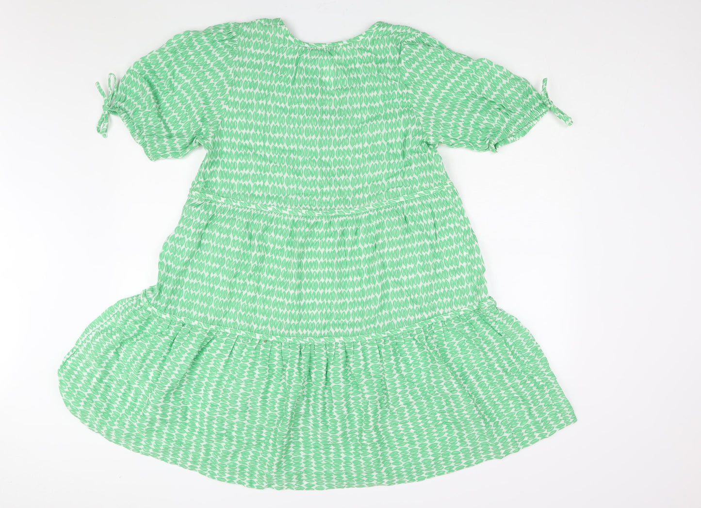 Marks and Spencer Womens Green Geometric Cotton Shift Size 12 V-Neck Pullover
