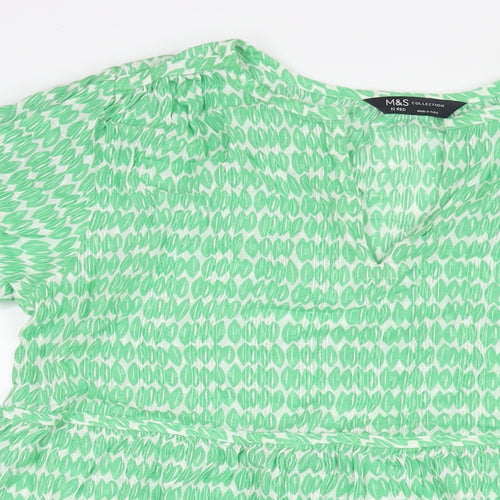 Marks and Spencer Womens Green Geometric Cotton Shift Size 12 V-Neck Pullover