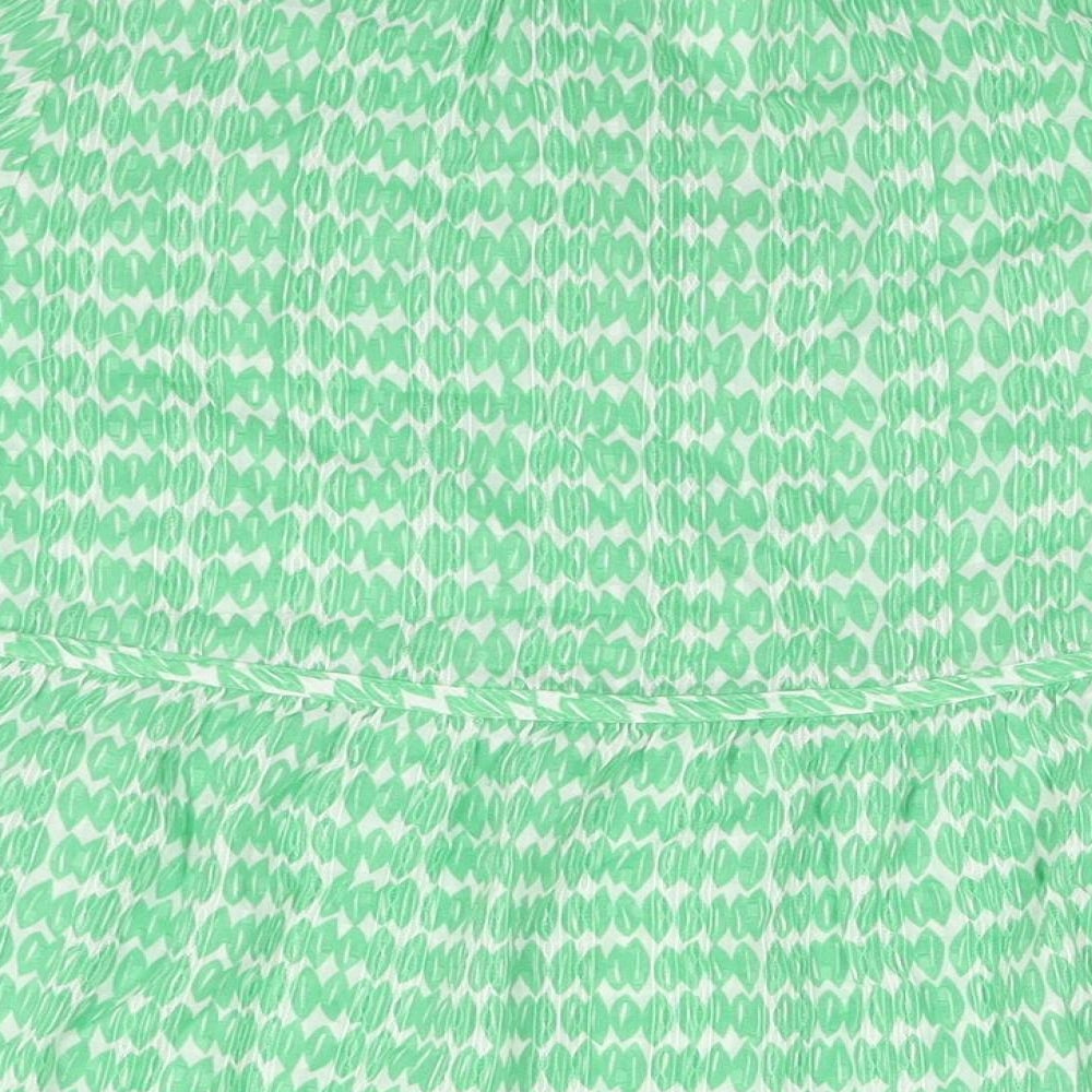 Marks and Spencer Womens Green Geometric Cotton Shift Size 12 V-Neck Pullover