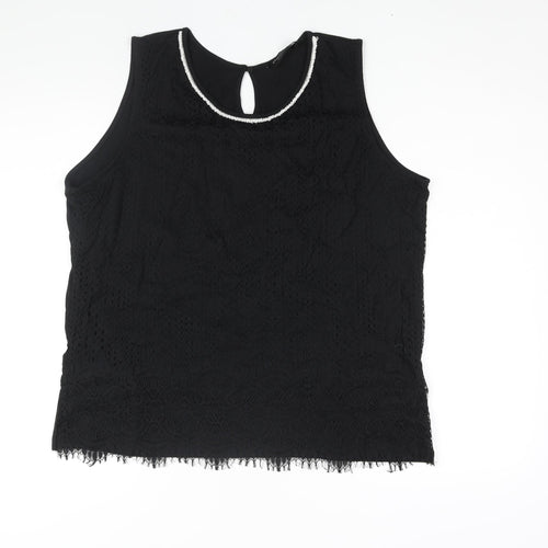 Dorothy Perkins Womens Black Polyamide Camisole Blouse Size 20 Round Neck - Beading Detail Lace Front