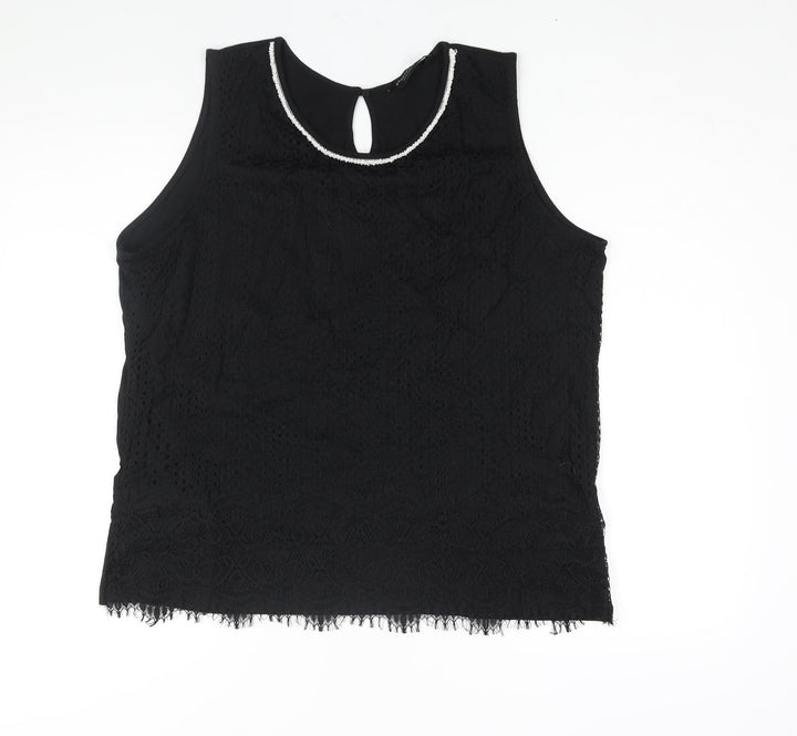 Dorothy Perkins Womens Black Polyamide Camisole Blouse Size 20 Round Neck - Beading Detail Lace Front