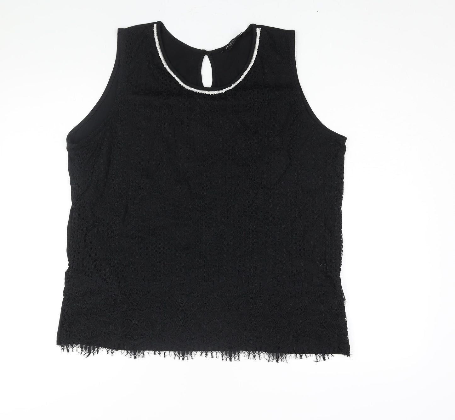 Dorothy Perkins Womens Black Polyamide Camisole Blouse Size 20 Round Neck - Beading Detail Lace Front