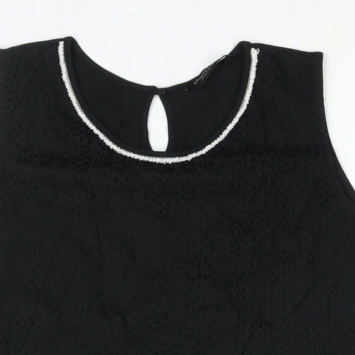 Dorothy Perkins Womens Black Polyamide Camisole Blouse Size 20 Round Neck - Beading Detail Lace Front