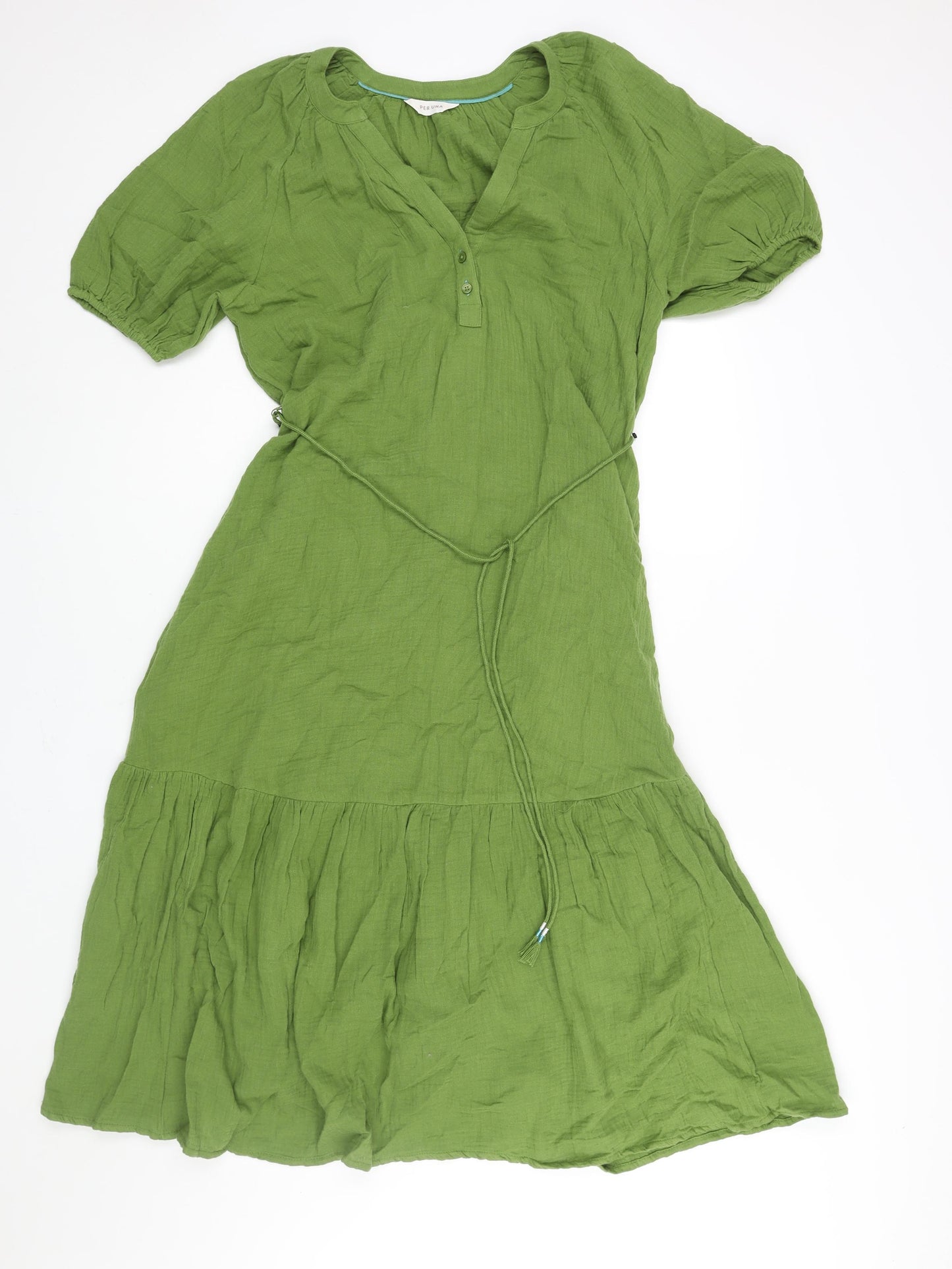 Per Una Womens Green Cotton A-Line Size 10 V-Neck Button - Belted