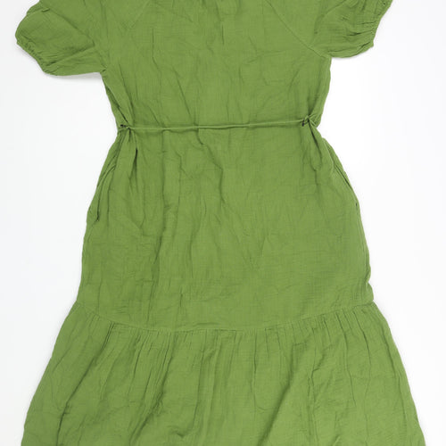 Per Una Womens Green Cotton A-Line Size 10 V-Neck Button - Belted