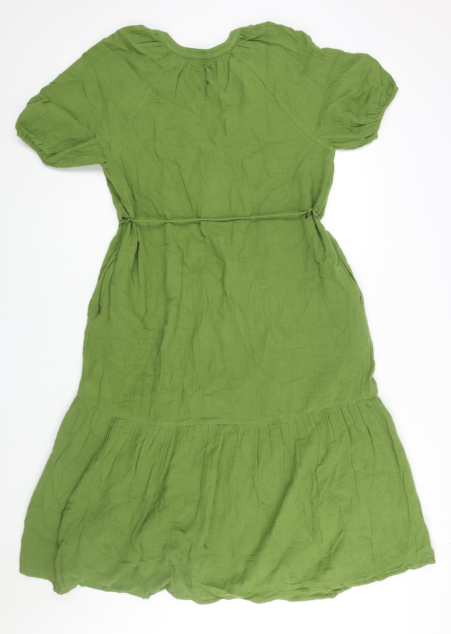 Per Una Womens Green Cotton A-Line Size 10 V-Neck Button - Belted
