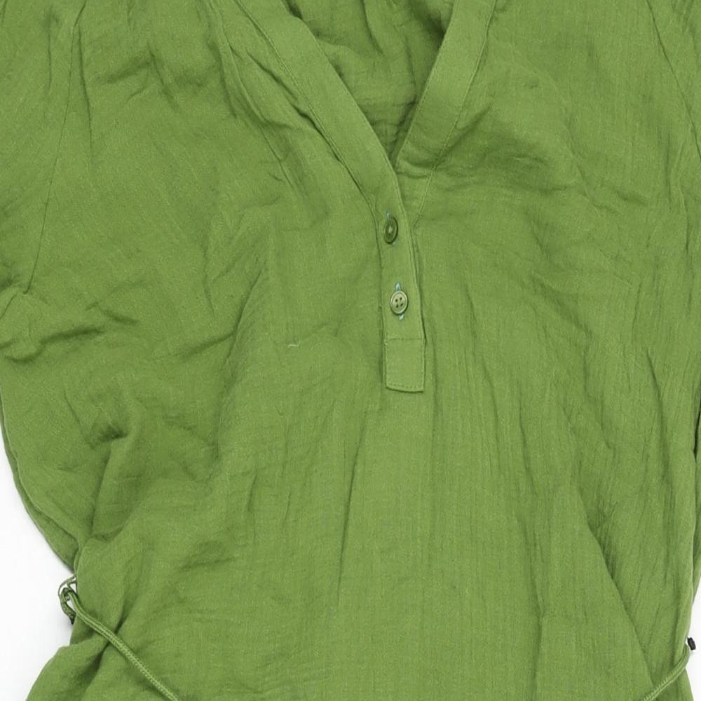 Per Una Womens Green Cotton A-Line Size 10 V-Neck Button - Belted