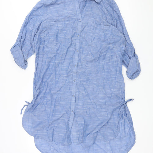 Marks and Spencer Womens Blue Cotton Shirt Dress Size 12 Collared Button - Drawstring Detail