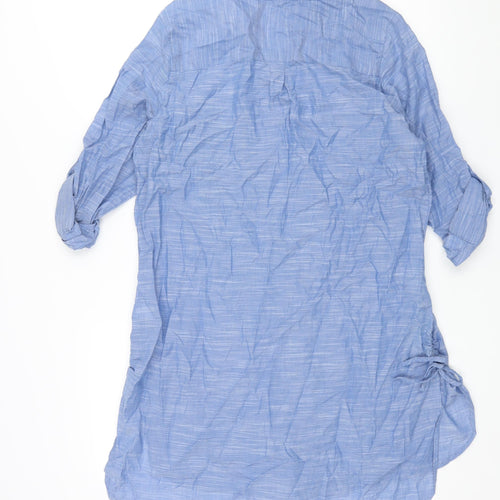 Marks and Spencer Womens Blue Cotton Shirt Dress Size 12 Collared Button - Drawstring Detail