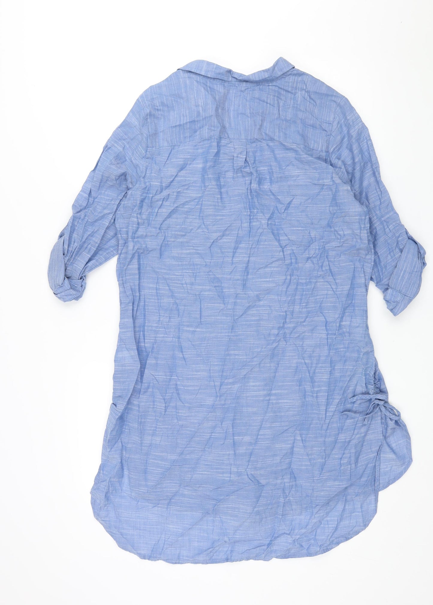 Marks and Spencer Womens Blue Cotton Shirt Dress Size 12 Collared Button - Drawstring Detail