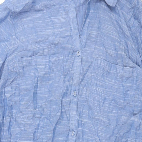 Marks and Spencer Womens Blue Cotton Shirt Dress Size 12 Collared Button - Drawstring Detail