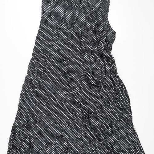 Marks and Spencer Womens Black Polka Dot Viscose A-Line Size 24 Round Neck Button