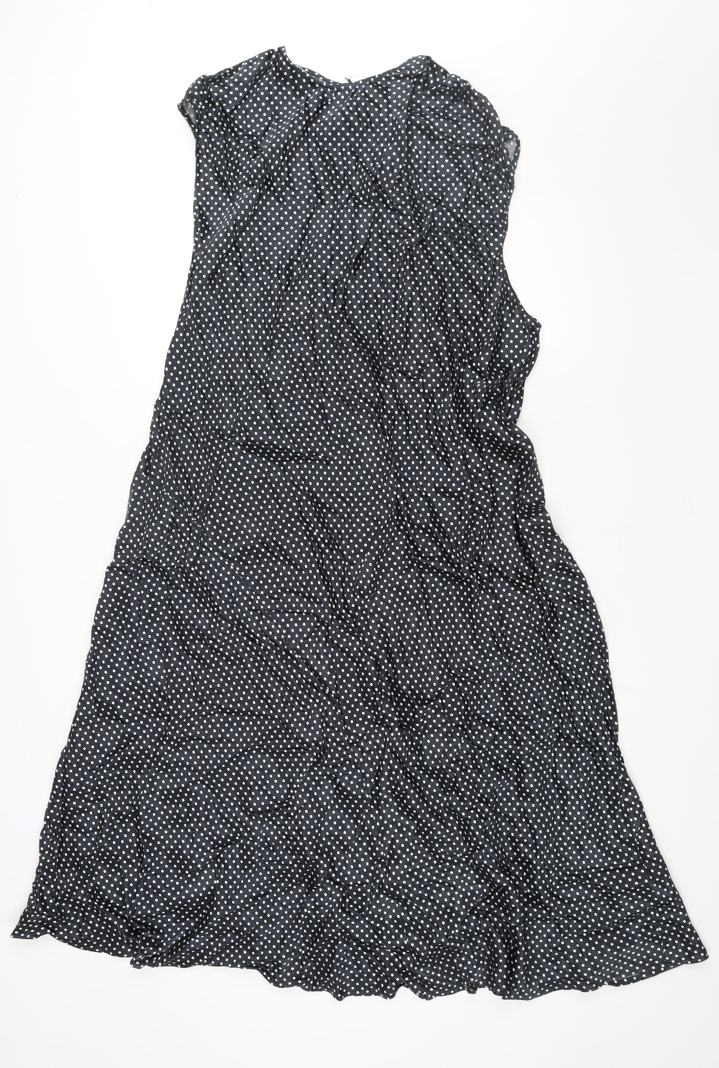 Marks and Spencer Womens Black Polka Dot Viscose A-Line Size 24 Round Neck Button
