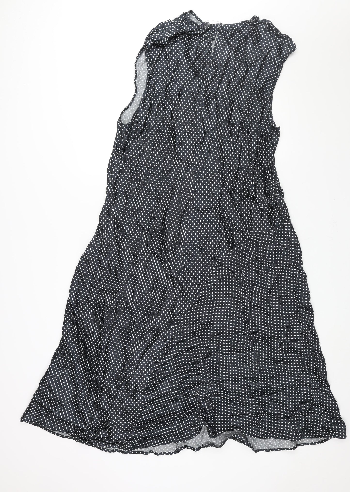 Marks and Spencer Womens Black Polka Dot Viscose A-Line Size 24 Round Neck Button