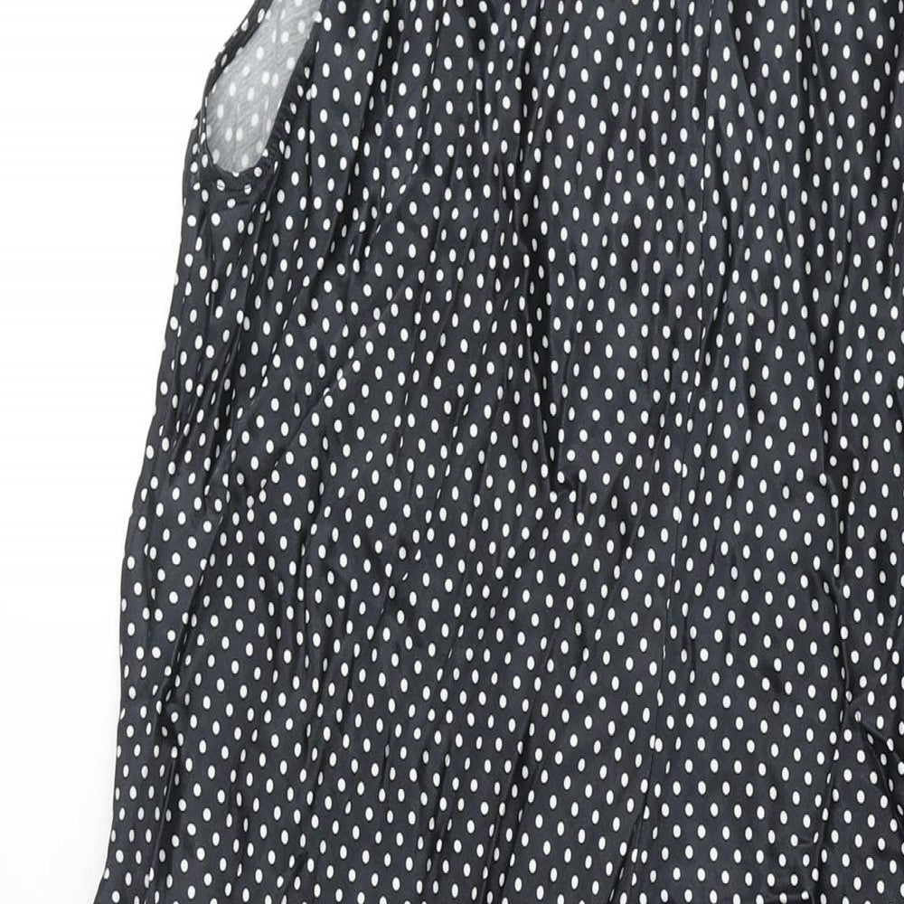 Marks and Spencer Womens Black Polka Dot Viscose A-Line Size 24 Round Neck Button