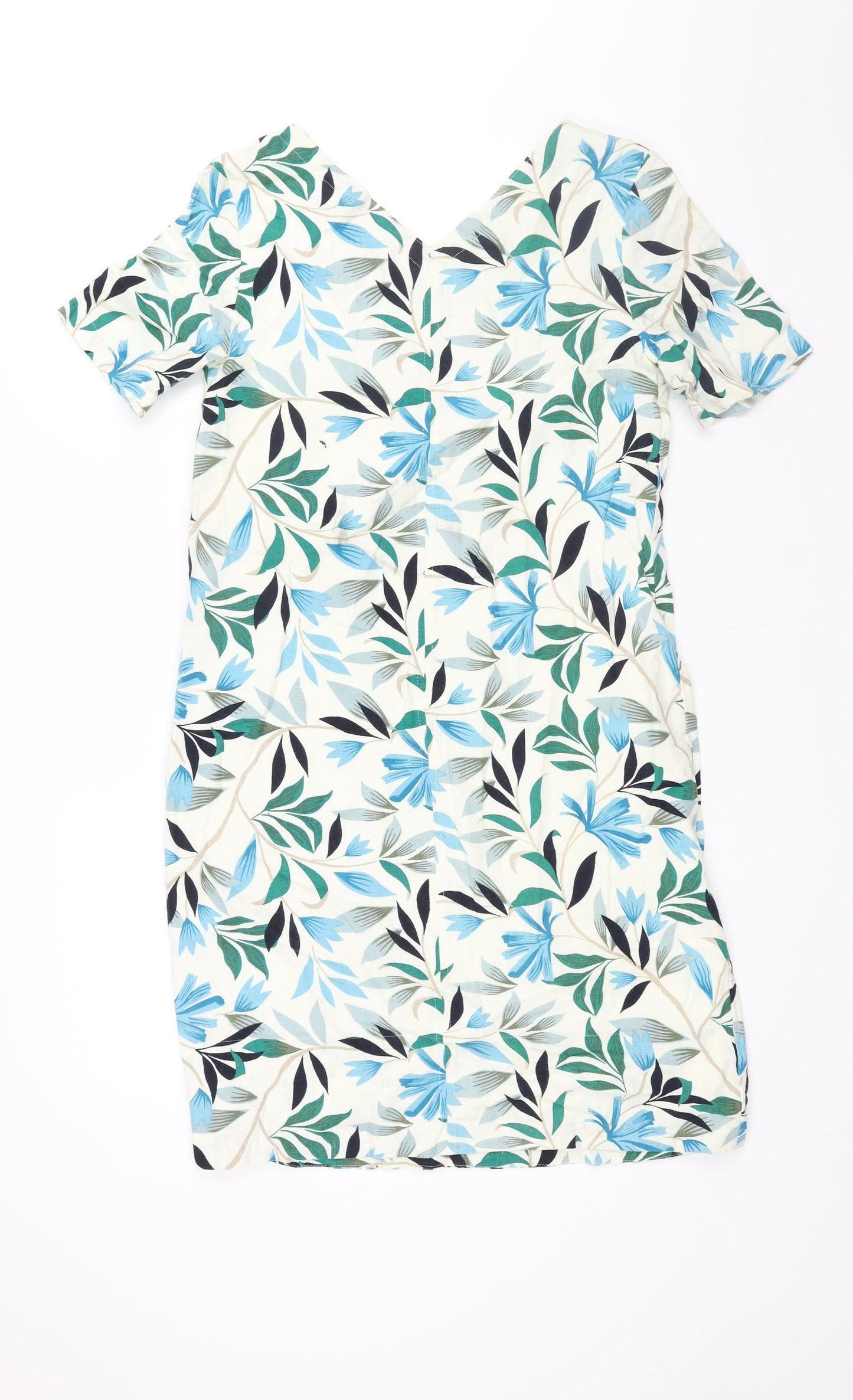 Marks and Spencer Womens Multicoloured Geometric Linen Shift Size 8 V-Neck Pullover - Floral Print