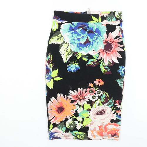 H&M Womens Multicoloured Floral Polyester Straight & Pencil Skirt Size XS Zip - Mark on front
