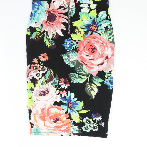 H&M Womens Multicoloured Floral Polyester Straight & Pencil Skirt Size XS Zip - Mark on front