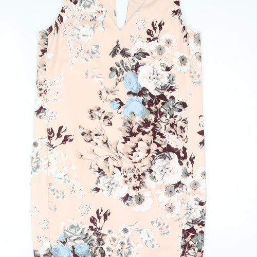 NEXT Womens Pink Floral Polyester Shift Size 10 V-Neck Button