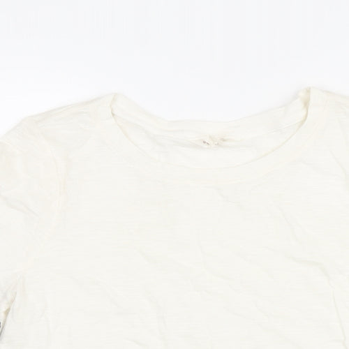 Per Una Womens Ivory Cotton Basic Blouse Size 8 Round Neck - Floral Embroidered Trim