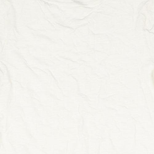 Per Una Womens Ivory Cotton Basic Blouse Size 8 Round Neck - Floral Embroidered Trim