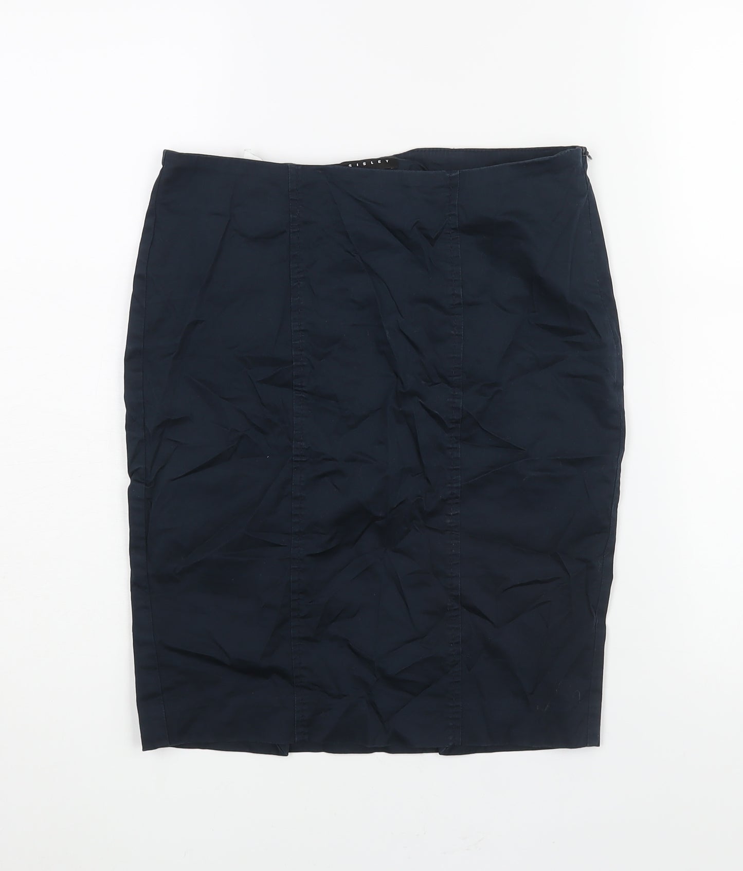 Sisley Womens Blue Cotton Straight & Pencil Skirt Size 10 Zip - Vented
