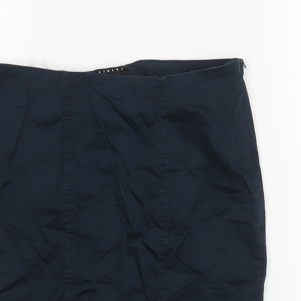 Sisley Womens Blue Cotton Straight & Pencil Skirt Size 10 Zip - Vented