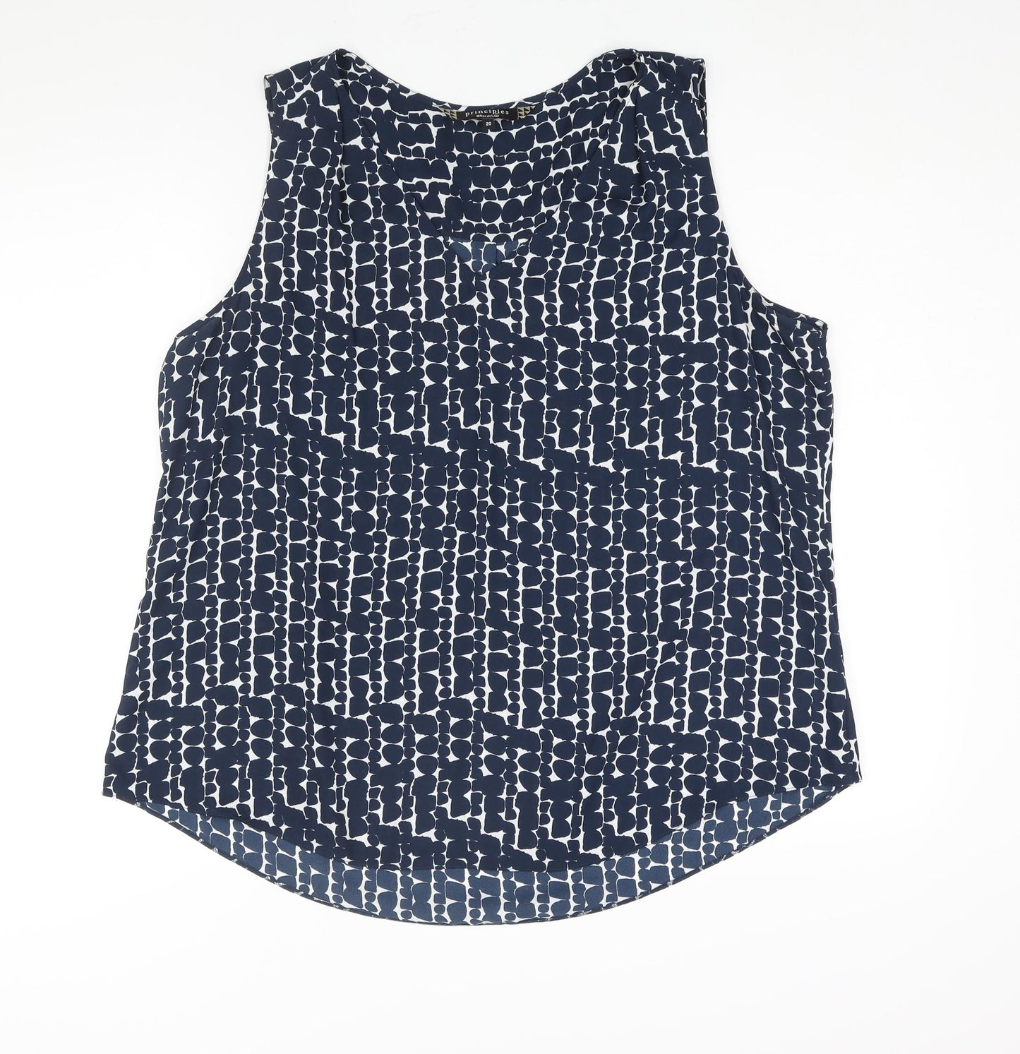 Principles Womens Blue Geometric Polyester Camisole Blouse Size 20 Round Neck