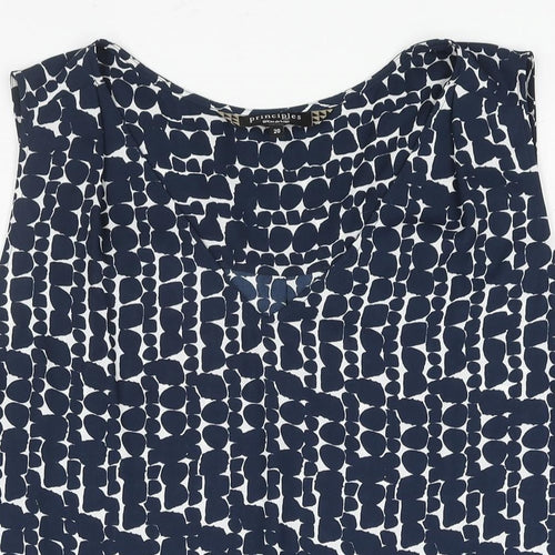 Principles Womens Blue Geometric Polyester Camisole Blouse Size 20 Round Neck