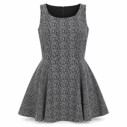 Divided by H&M Womens Black Geometric Polyester Skater Dress Size 6 Scoop Neck Zip - Floral Print